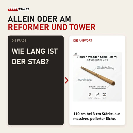 Frage und Antwort zu Hegren Pilates Stick 1,10 m mit Verbindungsgliedern: Wie lang ist der Stab?