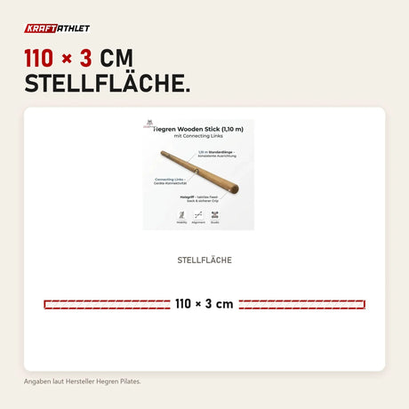 Maßbild Hegren Pilates Stick 1,10 m mit Verbindungsgliedern: Stellfläche 110 × 3 cm