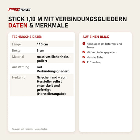Technische Daten und Merkmale von Hegren Pilates Stick 1,10 m mit Verbindungsgliedern als Tabelle