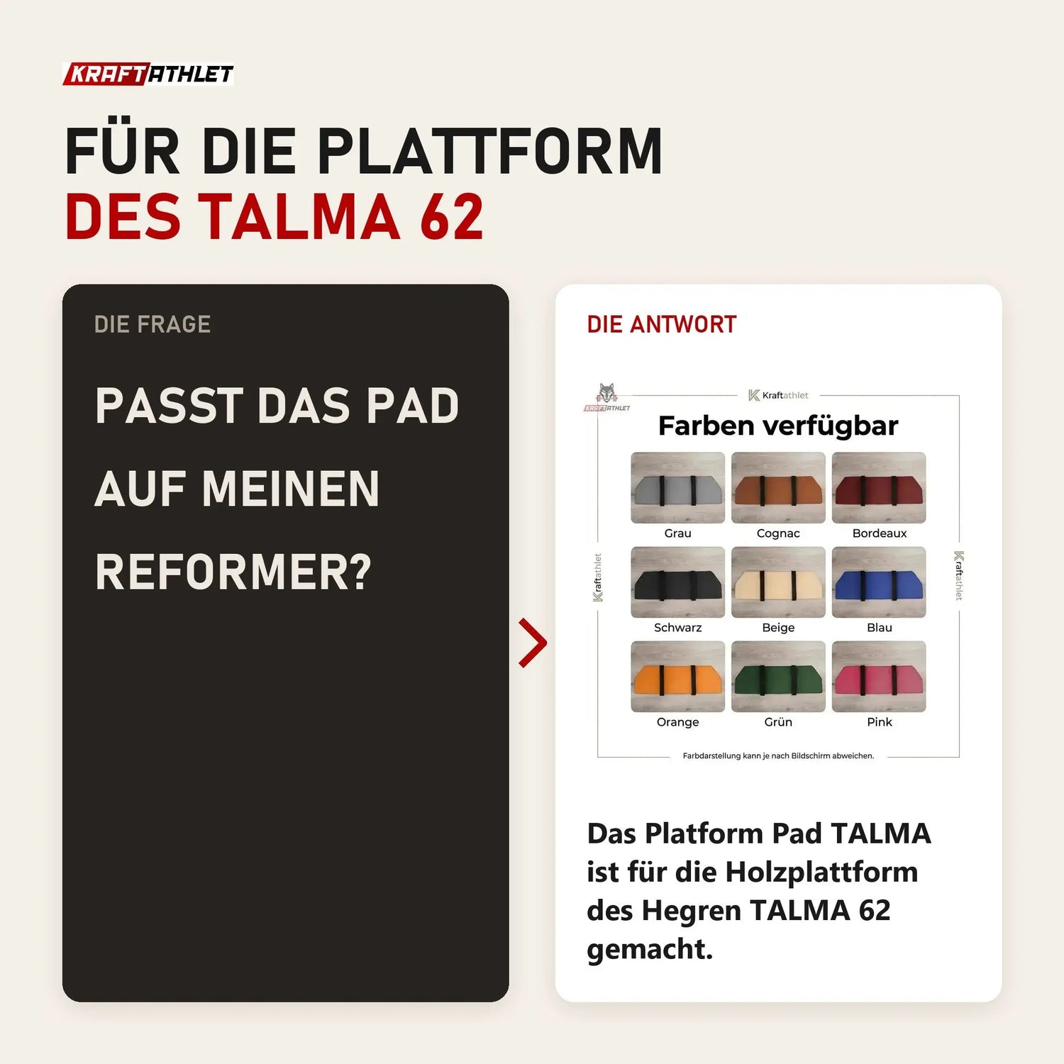 Frage und Antwort zu Hegren Platform Pad TALMA Reformer-Auflage: Passt das Pad auf meinen Reformer?