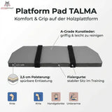 Hegren Platform Pad TALMA Reformer-Auflage, Infografik zu Polsterung und Fixiergurten, Auflage in Grau
