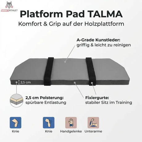 Hegren Platform Pad TALMA Reformer-Auflage, Infografik zu Polsterung und Fixiergurten, Auflage in Grau