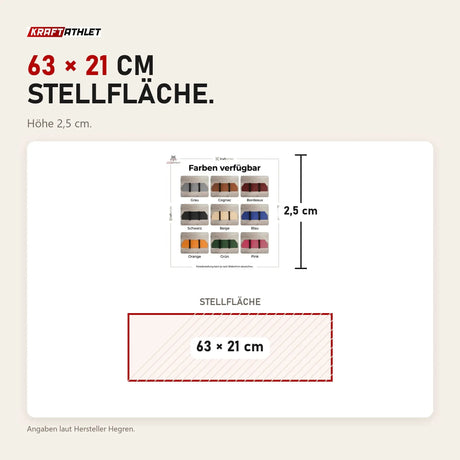 Maßbild Hegren Platform Pad TALMA Reformer-Auflage: Stellfläche 63 × 21 cm, Höhe 2,5 cm