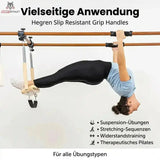 Hegren Slip Resistant Grip Handles Griffüberzüge, Grafik zu den Übungsarten mit Frau im Hang