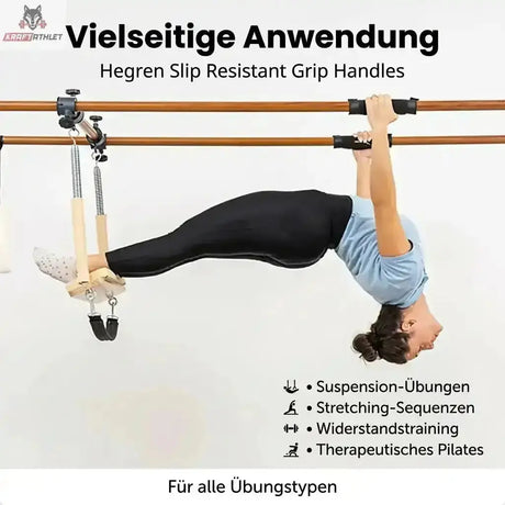 Hegren Slip Resistant Grip Handles Griffüberzüge, Grafik zu den Übungsarten mit Frau im Hang