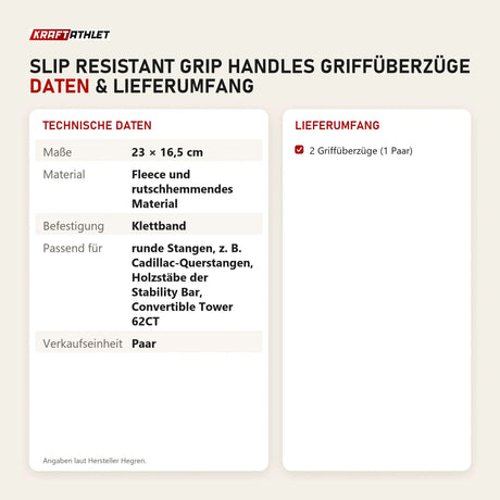 Technische Daten und Lieferumfang von Hegren Slip Resistant Grip Handles Griffüberzüge als Tabelle