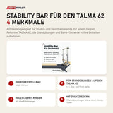 Hegren Stability Bar für den TALMA 62 mit 4 Merkmalen: Höhenverstellbar, Für Standübungen auf dem TALMA 62, Holzstab mit Ringen, Mit Zusatzfedern