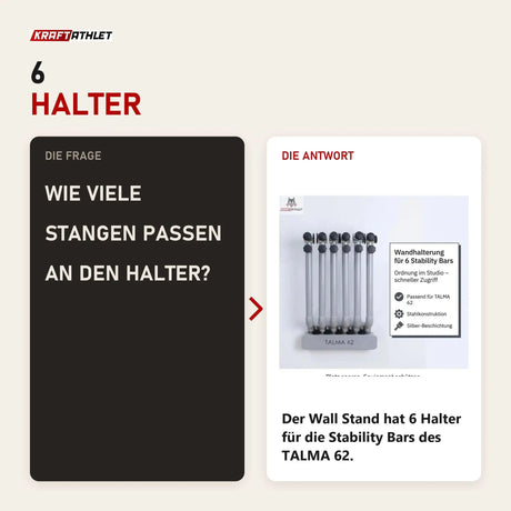 Frage und Antwort zu Hegren Stability Bar Wall Stand Wandhalter: Wie viele Stangen passen an den Halter?
