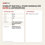 Technische Daten und Lieferumfang von Hegren Stability Bar Wall Stand Wandhalter als Tabelle