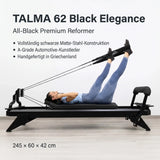 Hegren TALMA 62 Black Elegance – All-Black Premium Pilates Reformer, 245 × 60 × 42 cm, handgefertigt in Griechenland