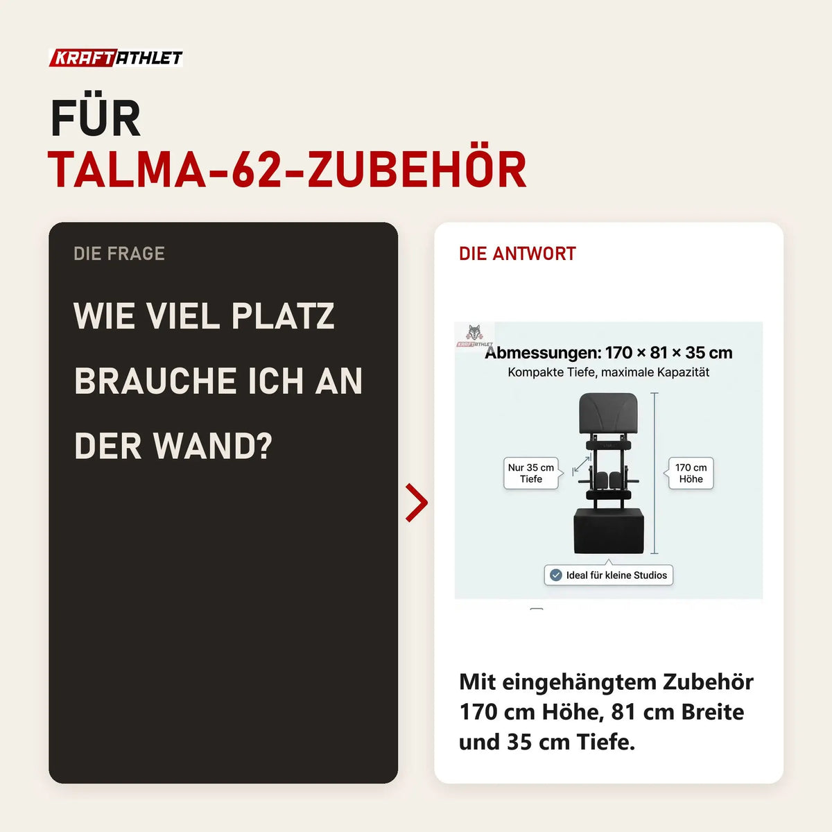 Frage und Antwort zu Hegren TALMA 62 Zubehör-Wandhalter aus Stahl: Wie viel Platz brauche ich an der Wand?