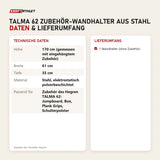 Technische Daten und Lieferumfang von Hegren TALMA 62 Zubehör-Wandhalter aus Stahl als Tabelle
