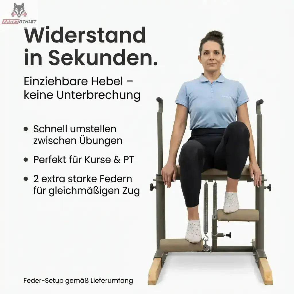 Hegren TALMA 62CH Pilates Chair – Grafik zum Einzelhebel mit Frau auf dem Chair