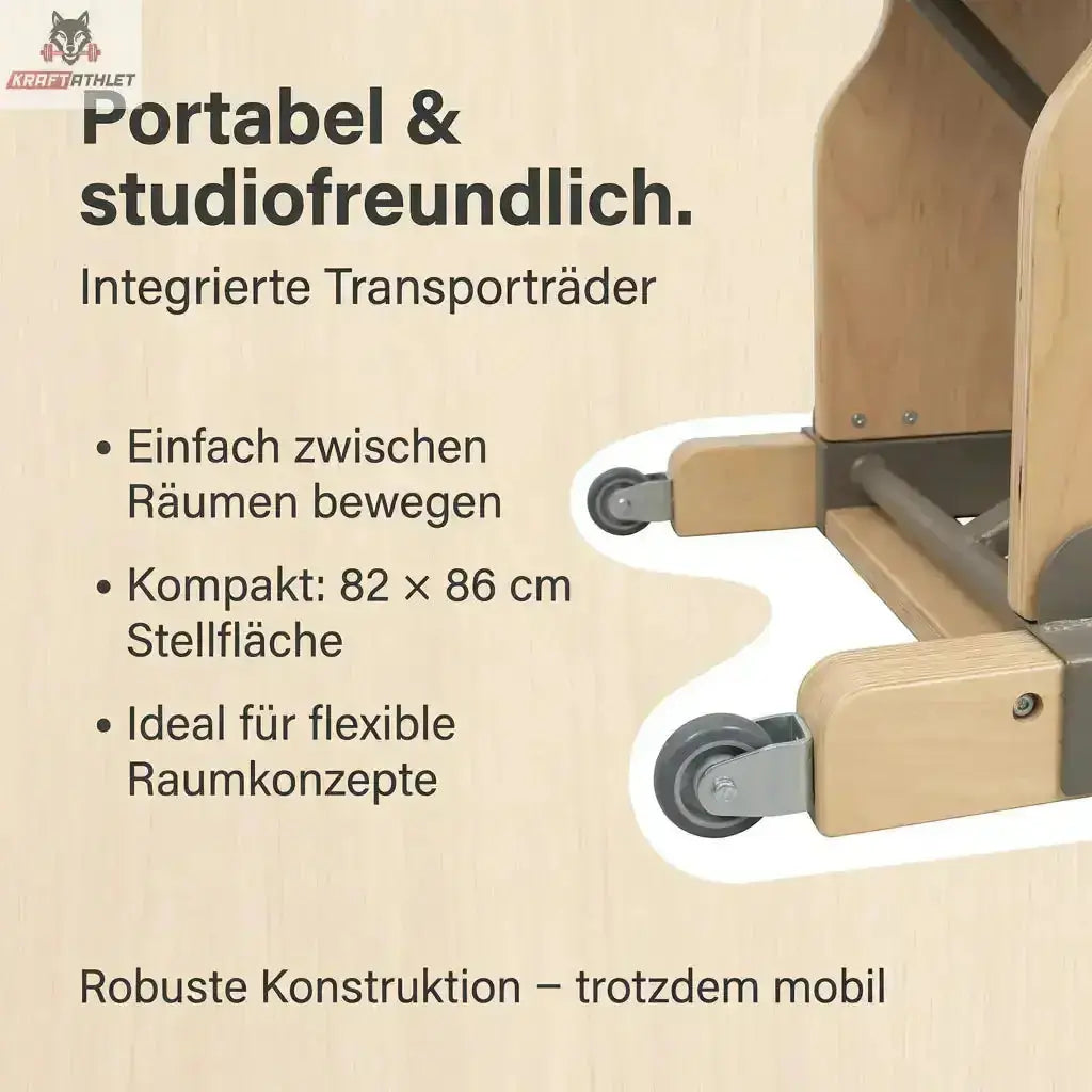 Hegren TALMA 62CH Pilates Chair – Grafik zu den integrierten Transporträdern