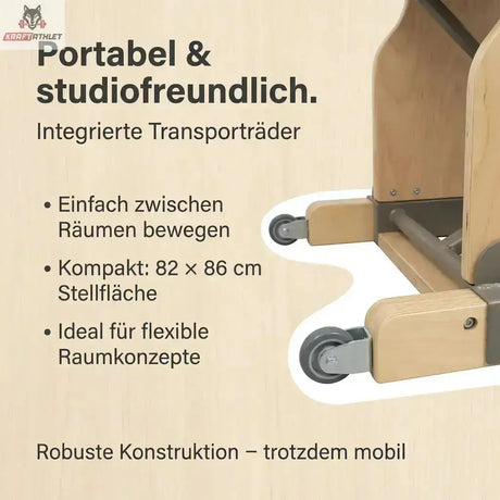 Hegren TALMA 62CH Pilates Chair – Grafik zu den integrierten Transporträdern