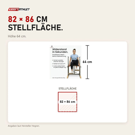 Maßbild Hegren TALMA 62CH Pilates Chair: Stellfläche 82 × 86 cm, Höhe 64 cm