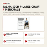 Hegren TALMA 62CH Pilates Chair mit 4 Merkmalen: Pedale einzeln oder gemeinsam, Widerstand per Hebel, 2 verstellbare Armgriffe, 2 Rollen an der Basis