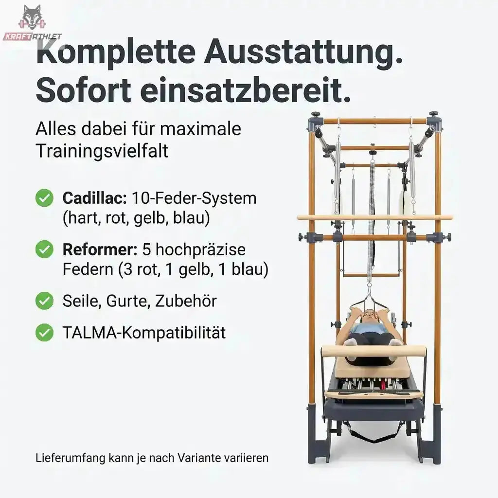 Hegren TALMA 62CR Cadillac Reformer, Grafik zur Ausstattung mit Federn, Seilen und Gurten