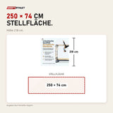 Maßbild Hegren TALMA 62CR Cadillac Reformer: Stellfläche 250 × 74 cm, Höhe 218 cm