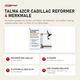 Hegren TALMA 62CR Cadillac Reformer mit 4 Merkmalen: Reformer und Cadillac, 15 Federn, Plattform 42 oder 60 cm, Drei Stangen inklusive