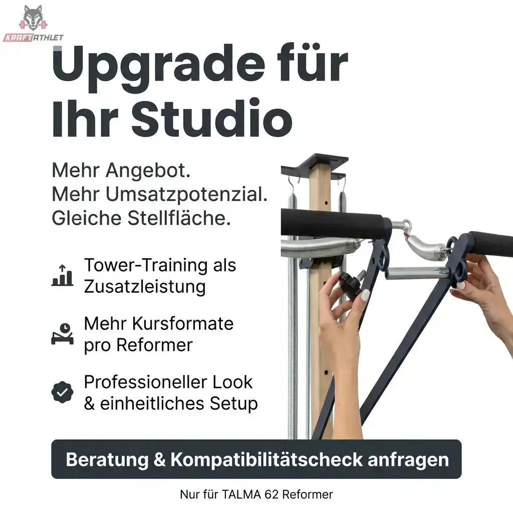 Hegren TALMA 62CT Convertible Tower: Grafik zum Einsatz im Studio mit Tower am Reformer