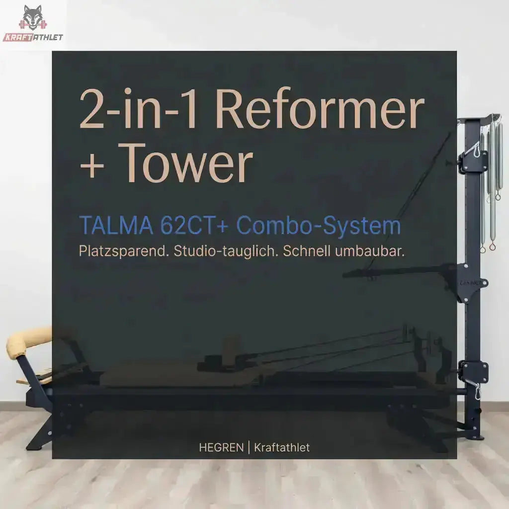Hegren TALMA 62CT+ Reformer mit Tower, Grafik zum 2-in-1 Combo-System aus Reformer und Tower