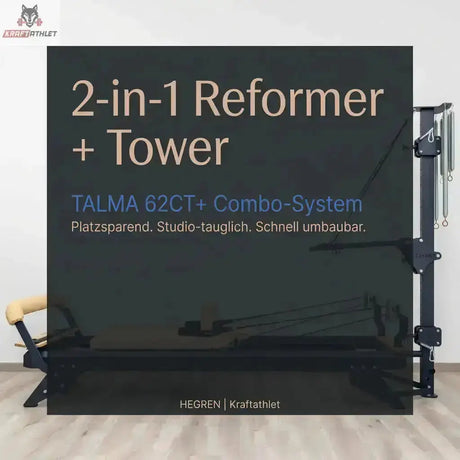 Hegren TALMA 62CT+ Reformer mit Tower, Grafik zum 2-in-1 Combo-System aus Reformer und Tower