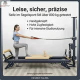Hegren TALMA 62CT+ Reformer mit Tower, Grafik zu den Seilen mit Frau im Ausfallschritt