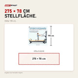 Maßbild Hegren TALMA 62CT+ Reformer mit Tower: Stellfläche 275 × 78 cm, Höhe 190 cm