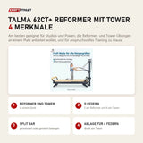 Hegren TALMA 62CT+ Reformer mit Tower mit 4 Merkmalen: Reformer und Tower, 11 Federn, Split Bar, Ablage für 6 Federn