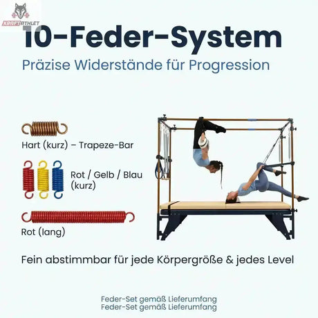 Hegren TALMA TRC Cadillac Trapeze, Grafik zum Feder-System mit farbigen Federn und Übungsbeispiel