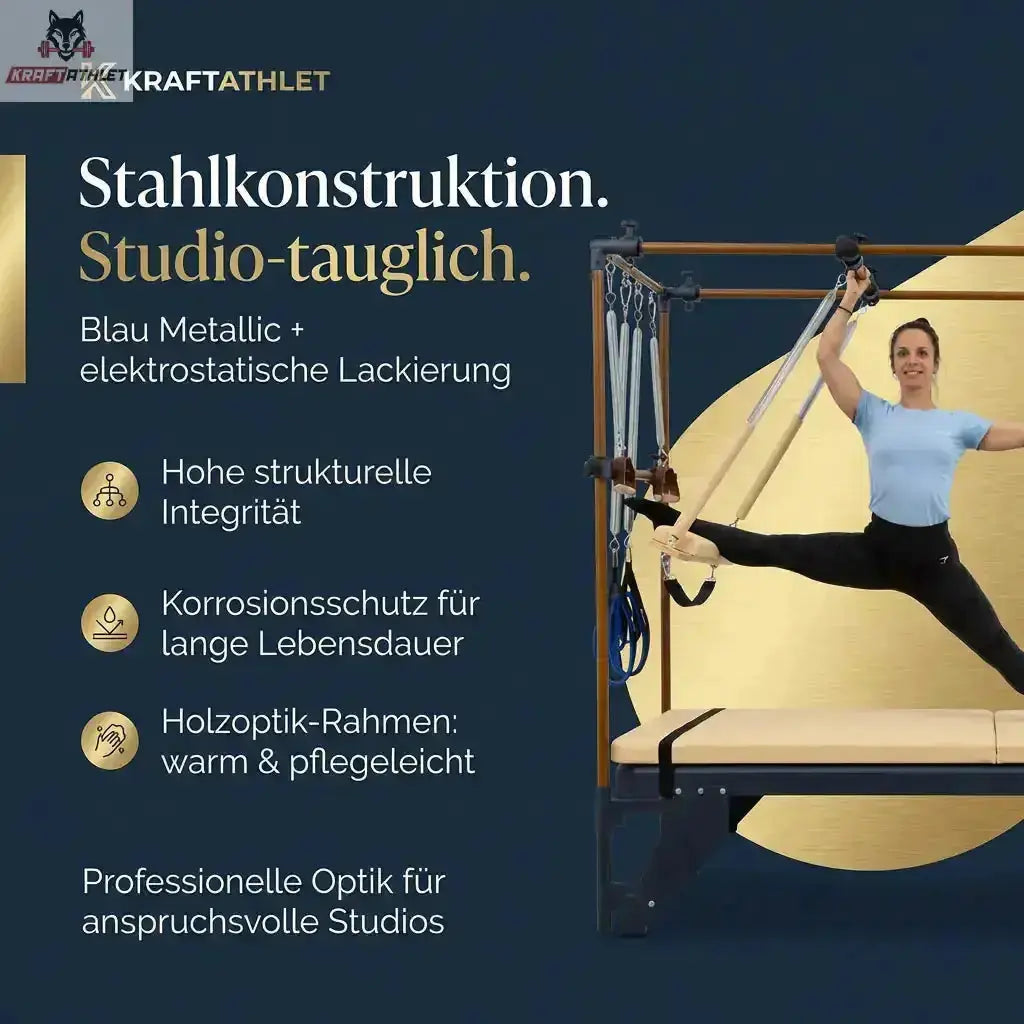 Hegren TALMA TRC Cadillac Trapeze, Grafik zur Stahlkonstruktion in Blau Metallic mit Holzoptik-Rahmen