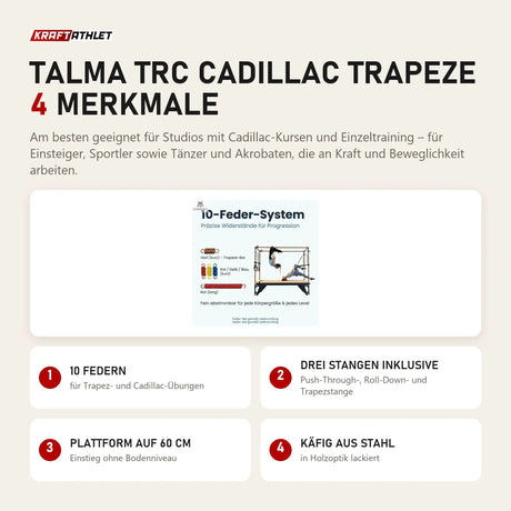 Hegren TALMA TRC Cadillac Trapeze mit 4 Merkmalen: 10 Federn, Drei Stangen inklusive, Plattform auf 60 cm, Käfig aus Stahl