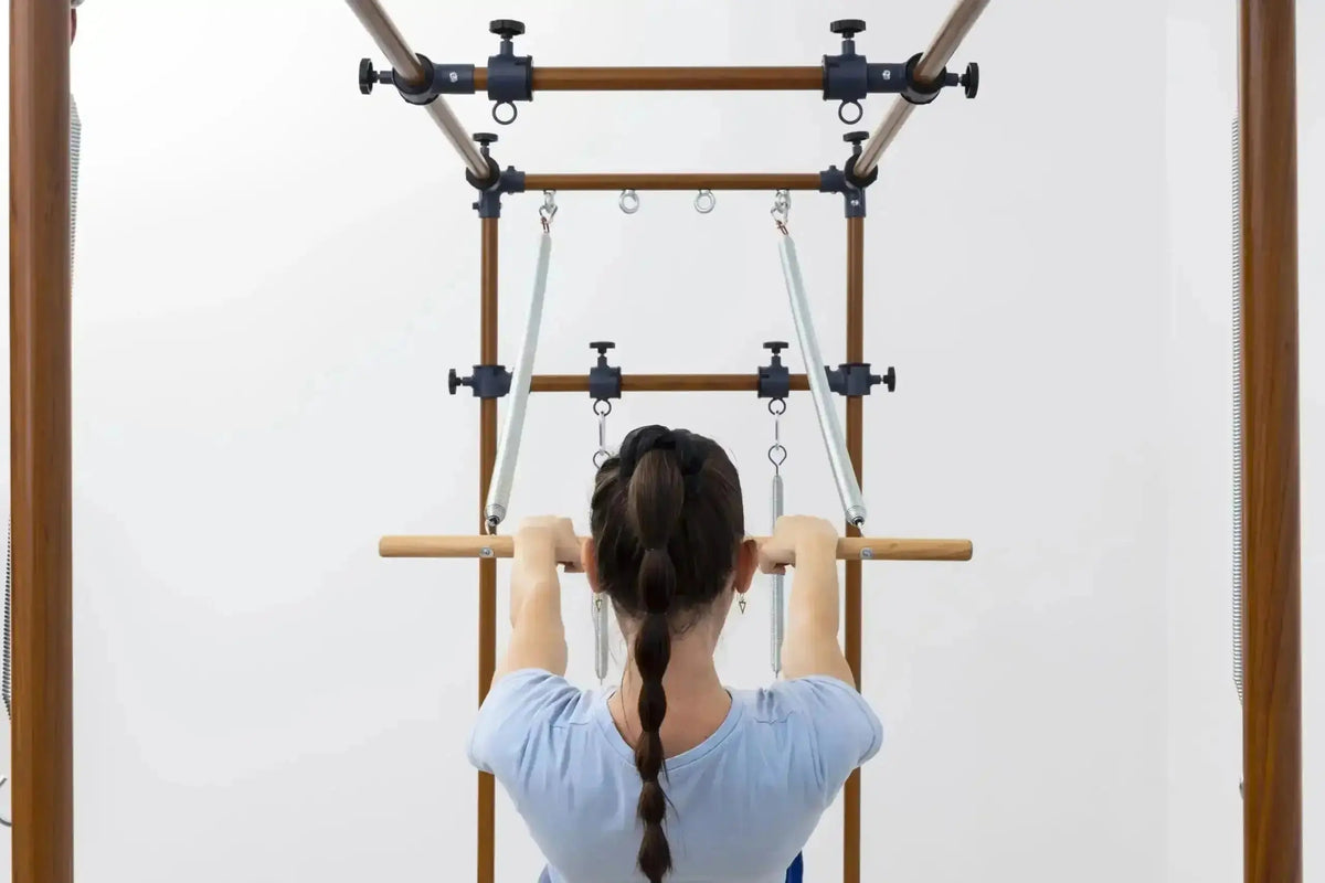 Hegren TALMA TRC Cadillac Trapeze, Rückansicht einer Frau an der Push-Through-Stange