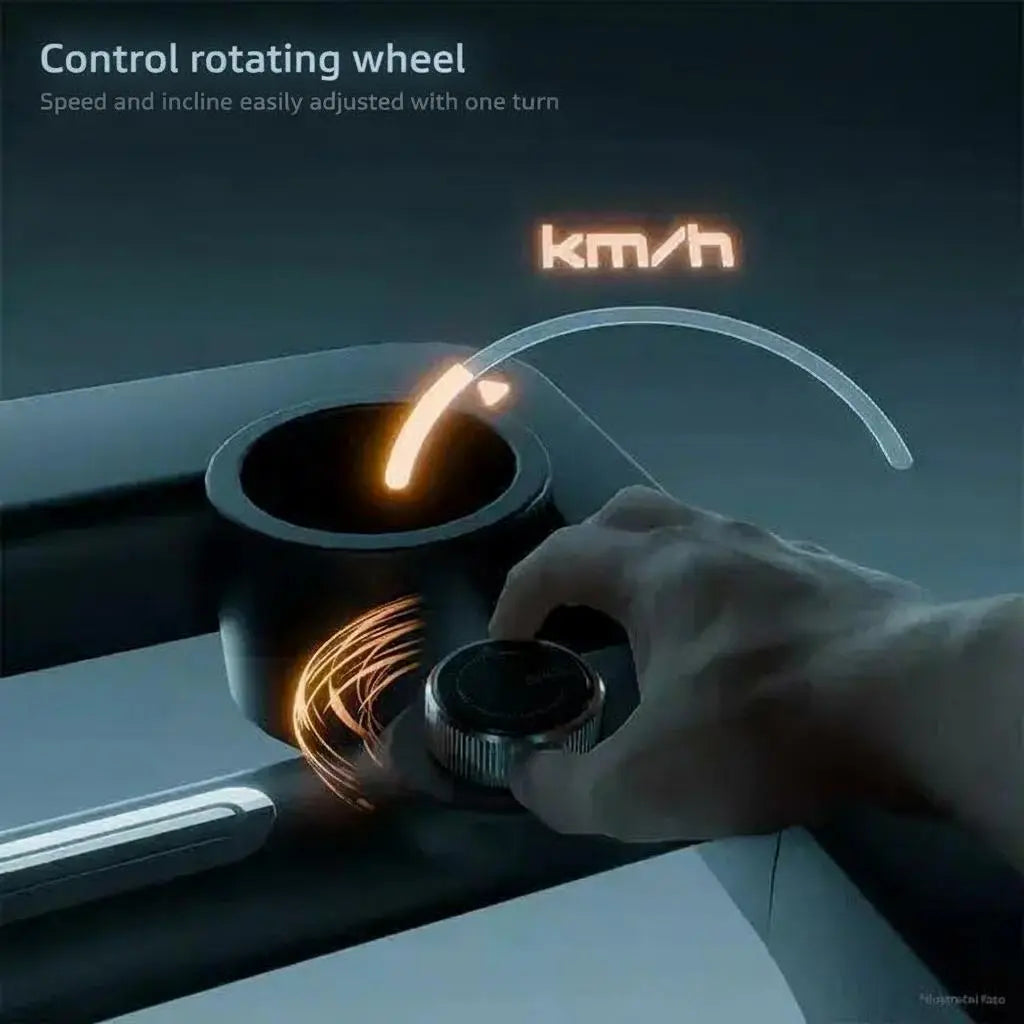 Hand adjusting a control wheel on a vehicle with 'km/h' display of the Insportline Zenrun 50 Treadmill