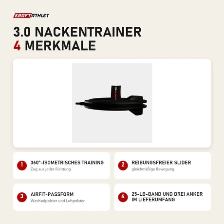 Iron Neck 3.0 Nackentrainer mit 4 Merkmalen: 360°-isometrisches Training, Reibungsfreier Slider, AirFit-Passform, 25-lb-Band und drei Anker im Lieferumfang