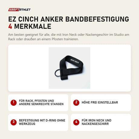 Iron Neck EZ Cinch Anker Bandbefestigung mit 4 Merkmalen: Für Rack, Pfosten und andere senkrechte Stangen, Höhe frei einstellbar, Befestigung mit D-Ring ohne Werkzeug, Passend zum Nackengeschirr