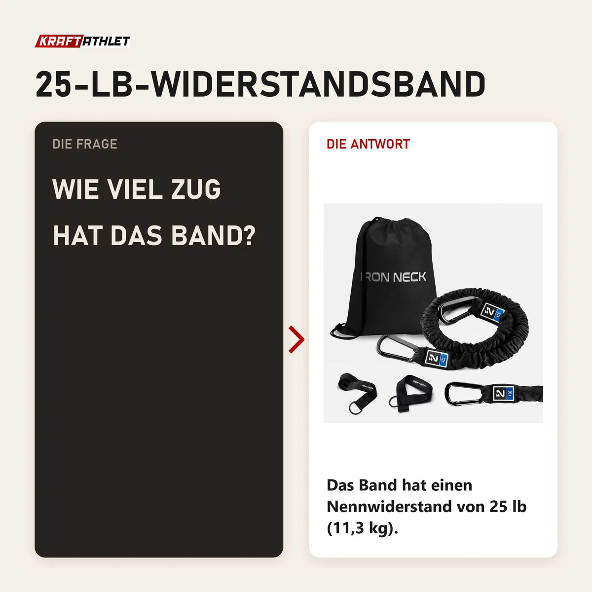 Frage und Antwort zu Iron Neck Harness Kit Medium Zubehör-Set: Wie viel Zug hat das Band?