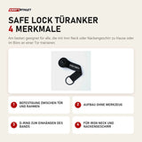 Iron Neck Safe Lock Türanker mit 4 Merkmalen: Befestigung zwischen Tür und Rahmen, Aufbau ohne Werkzeug, D-Ring zum Einhängen des Bands, Passend zum Nackengeschirr