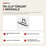 Iron Neck Tri-Clip Türgurt mit 4 Merkmalen: Drei Ankerclips an einer Tür, Höhe frei einstellbar, Schnalle zum Festziehen, Fürs Nackengerät und Zusatzübungen mit Band