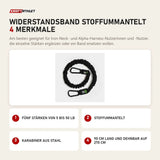 Iron Neck Widerstandsband stoffummantelt mit 4 Merkmalen: Fünf Stärken von 5 bis 50 lb, Stoffummantelt, Karabiner aus Stahl, 90 cm lang und dehnbar auf 270 cm