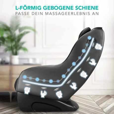 NAIPO Model A SpaceSaver A150 Massagesessel, Grafik der gebogenen Schiene mit Lichtpunkten