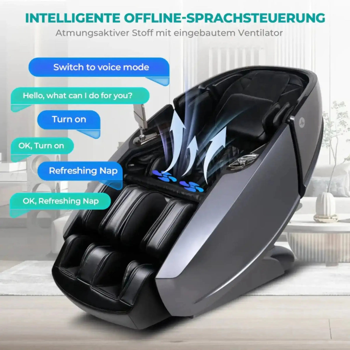 NAIPO Model L Space Capsule Massagesessel, Grafik zur Sprachsteuerung