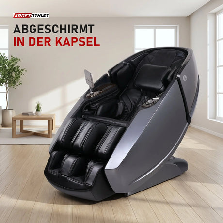 NAIPO Model L Space Capsule Massagesessel in einem hellen Wohnzimmer