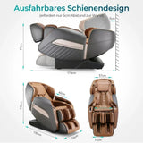 NAIPO Model P A350 Massagesessel mit Maßangaben und platzsparendem Schienendesign