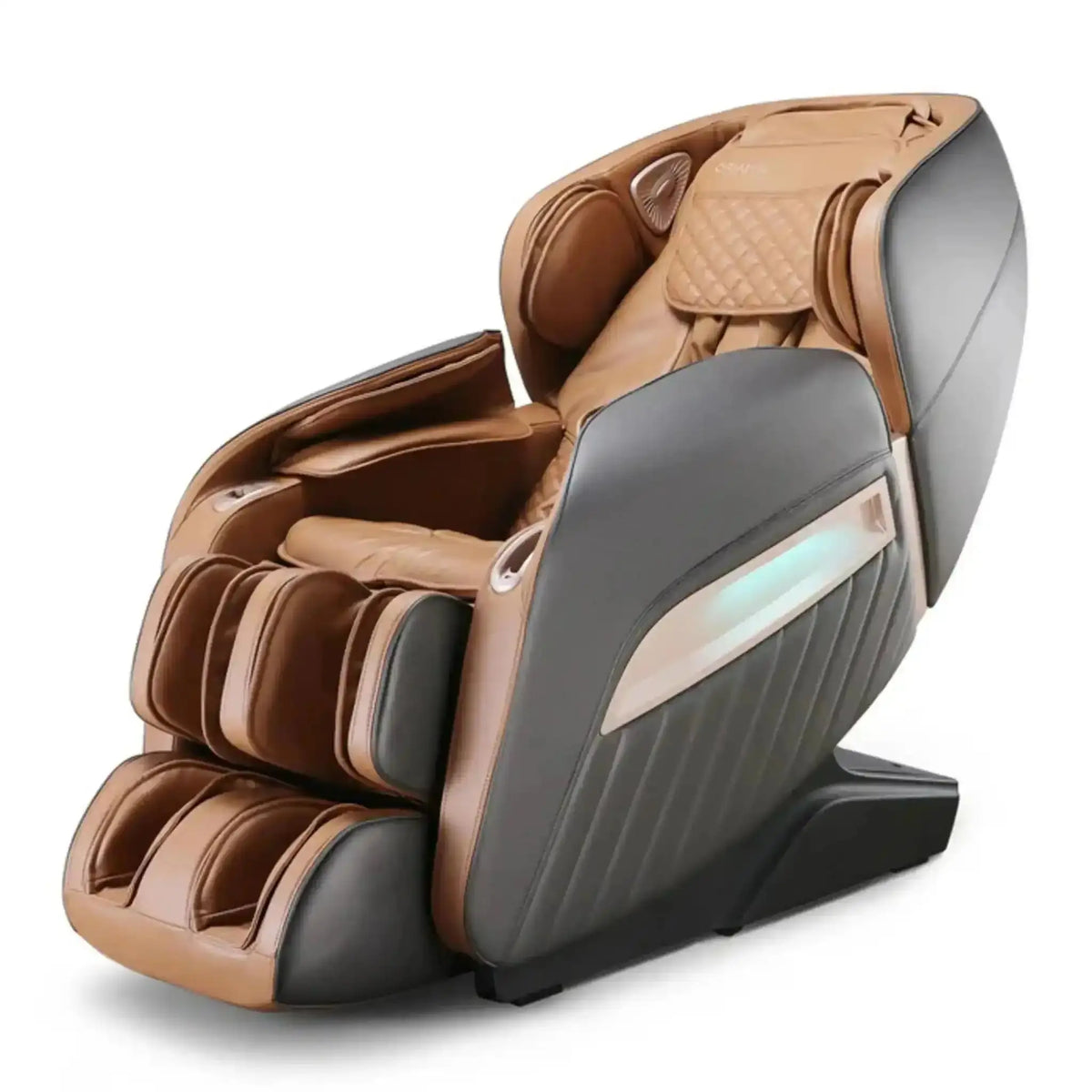 NAIPO Model P A350 Massagesessel in Braun und Grau freigestellt, Schrägansicht