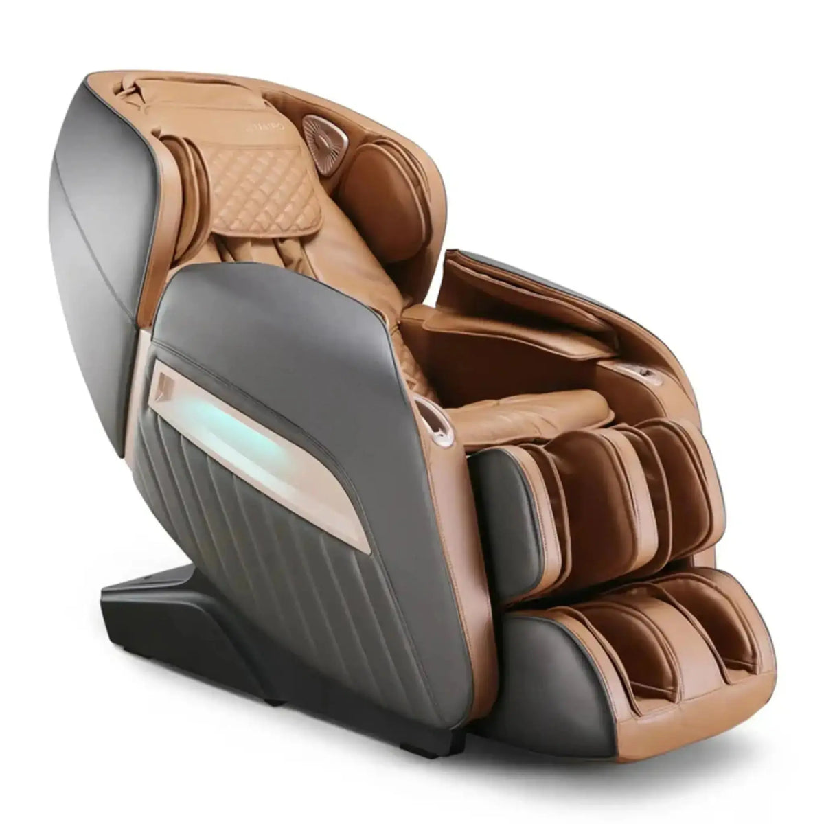 NAIPO Model P A350 Massagesessel in Braun freigestellt, Schrägansicht von der Seite