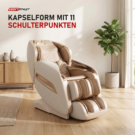 NAIPO Model P A350 Massagesessel in einem hellen Wohnzimmer