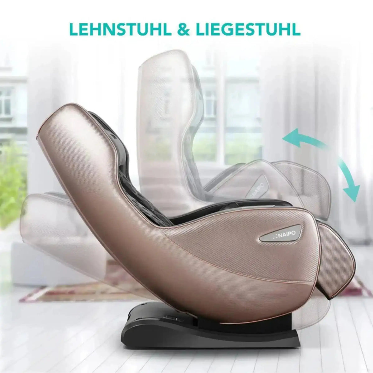 NAIPO Model U ClassicSwing 1900 Massagesessel – Grafik zur Liegeposition, Seitenansicht
