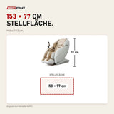 Maßbild NAIPO R50 Massagesessel: Stellfläche 153 × 77 cm, Höhe 113 cm